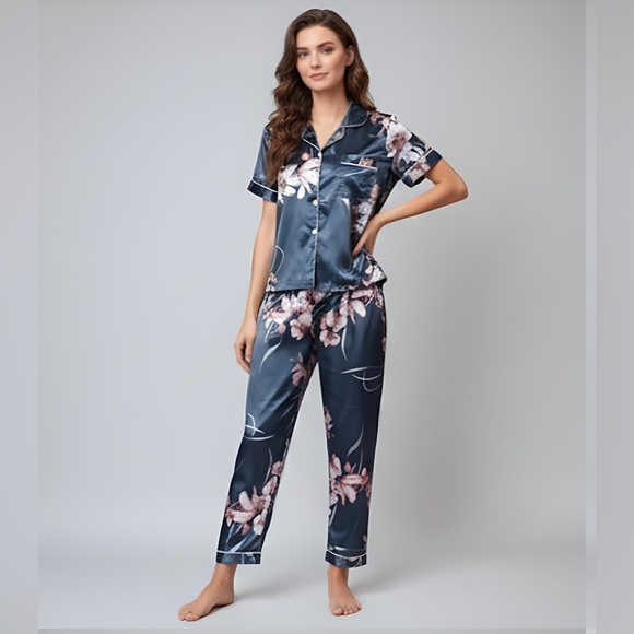 Other - Floral Satin Pyjama Set Blue
